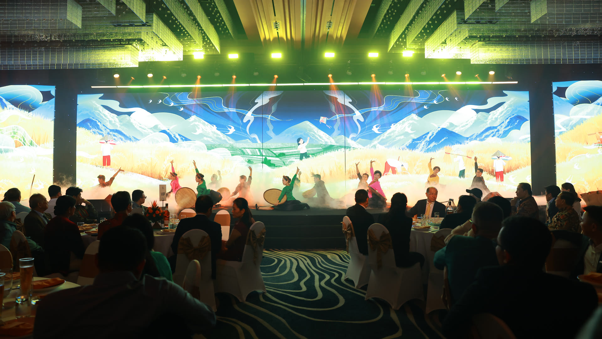 A hand-painted countryside mural brought alive through light and motion.